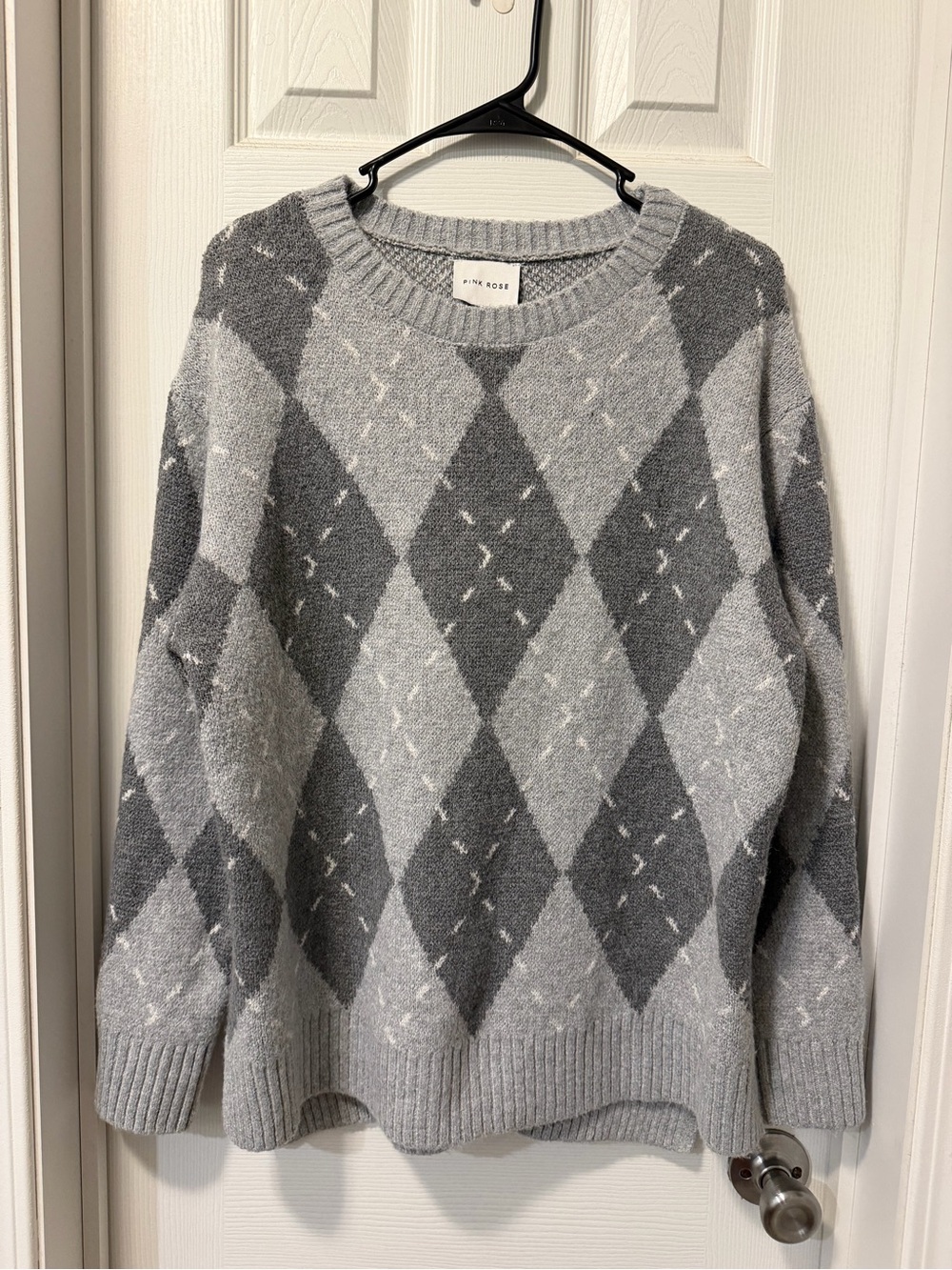 Pink Rose Gray Argyle Scoopneck Sweater